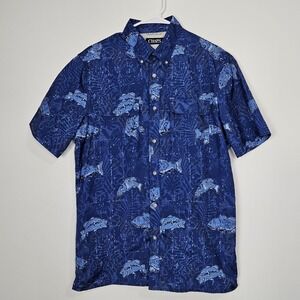 Chaps Fishing Shirt Men's Sz M Short Sleeve Button Down Vented Blue Fish Camp